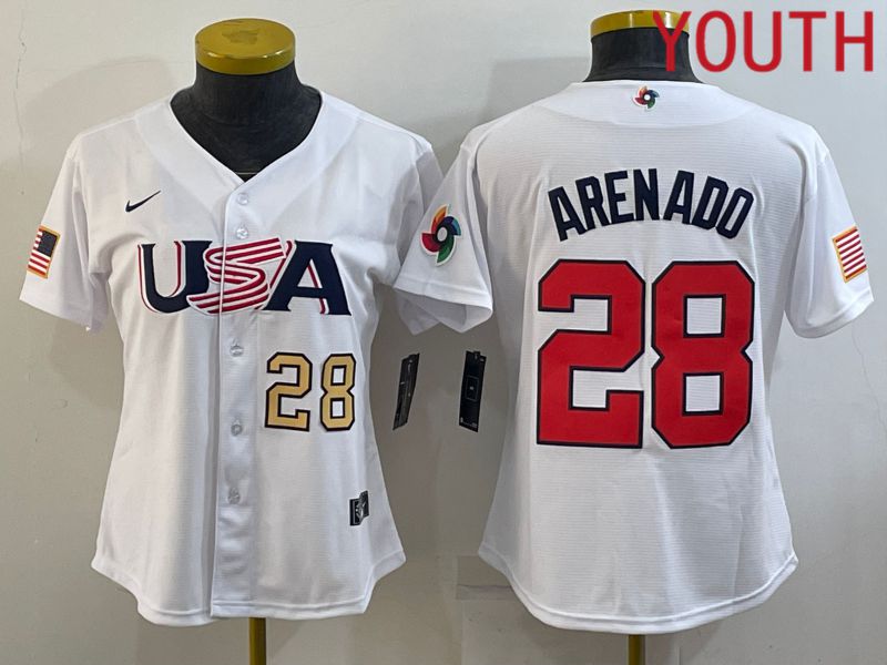 Youth 2023 World Cub USA #28 Arenado White MLB Jersey1